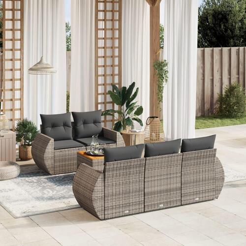 Sofasæt til haven 6 dele med hynder polyrattan grå