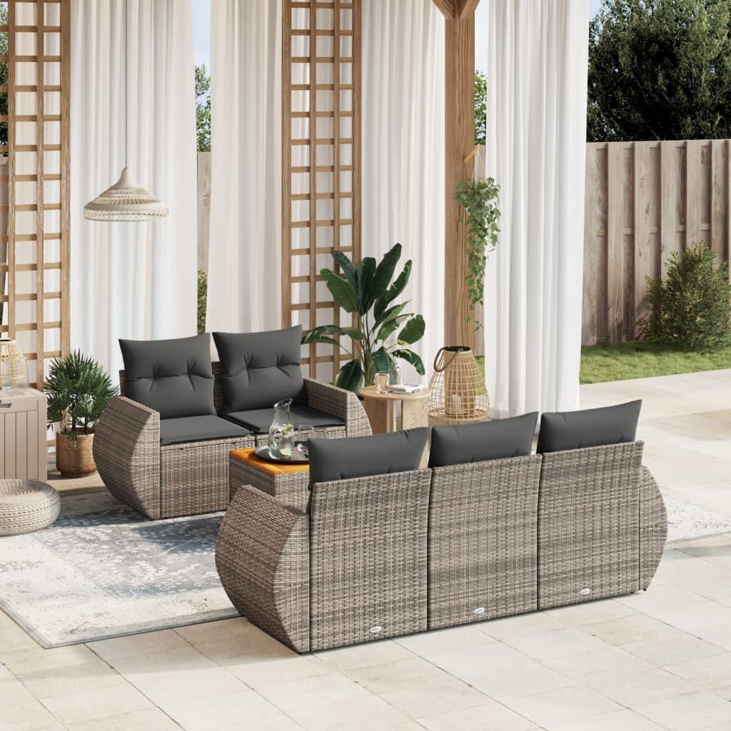 Sofasæt til haven 6 dele med hynder polyrattan grå