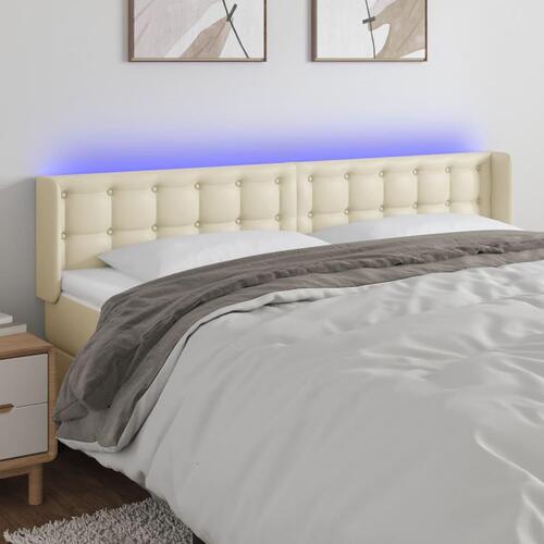 Sengegavl med LED-lys 203x16x78/88 cm kunstlæder cremefarvet
