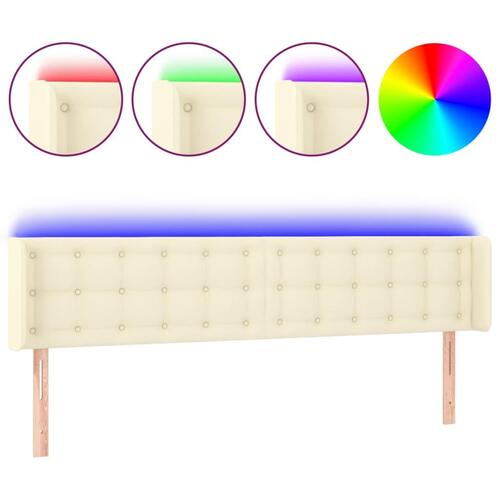 Sengegavl med LED-lys 203x16x78/88 cm kunstlæder cremefarvet