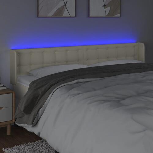 Sengegavl med LED-lys 203x16x78/88 cm kunstlæder cremefarvet