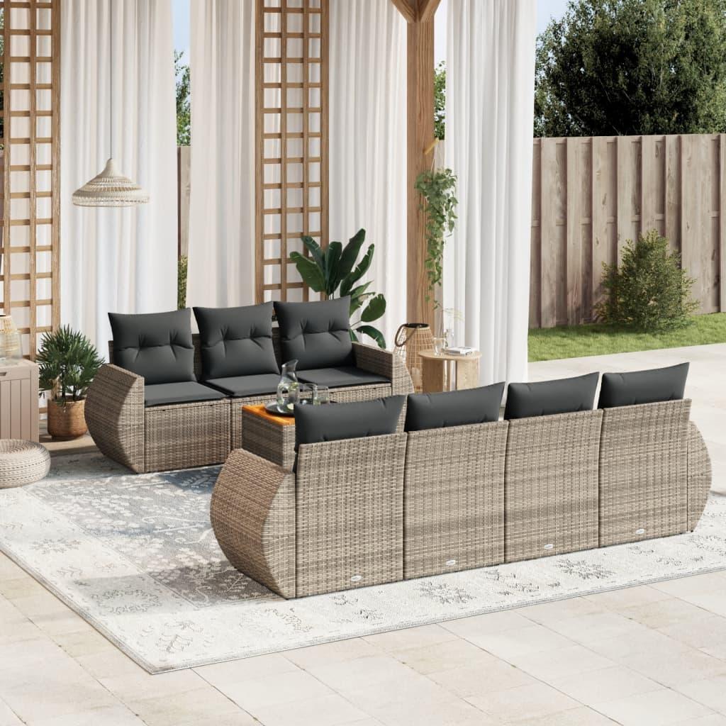 Sofasæt til haven 8 dele med hynder polyrattan grå