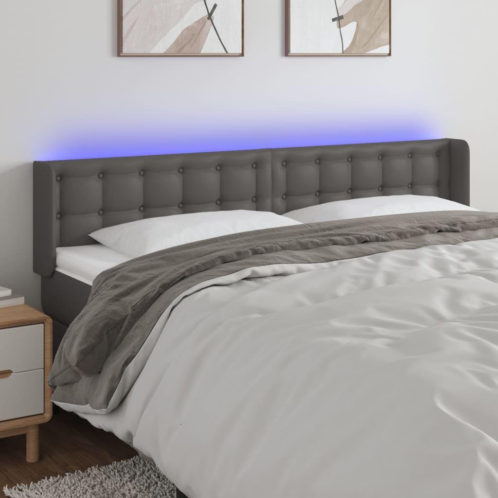 Sengegavl med LED-lys 203x16x78/88 cm kunstlæder grå billede