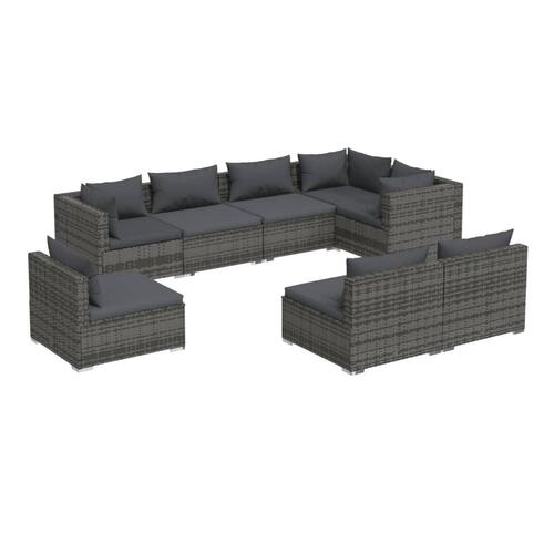 Loungesæt til haven 8 dele med hynder polyrattan grå