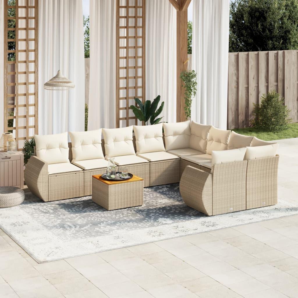 Sofasæt til haven 9 dele med hynder polyrattan beige