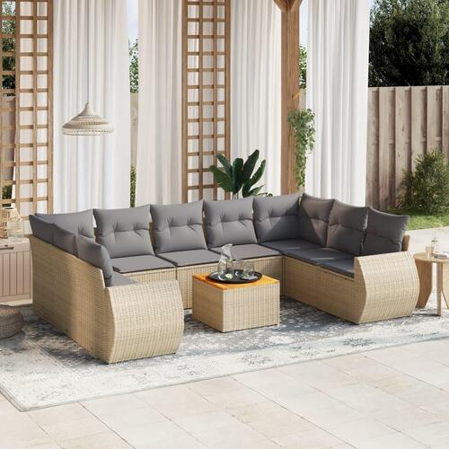 Sofasæt til haven 10 dele med hynder polyrattan beige