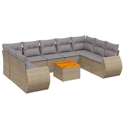 Sofasæt til haven 10 dele med hynder polyrattan beige