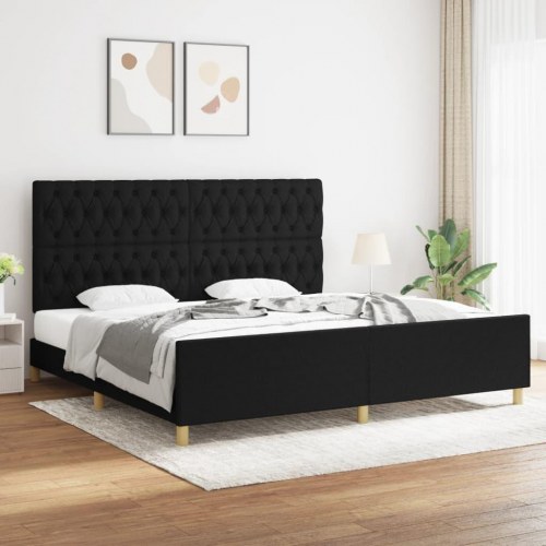 Sengeramme med sengegavl 200×200 cm - stof, sort