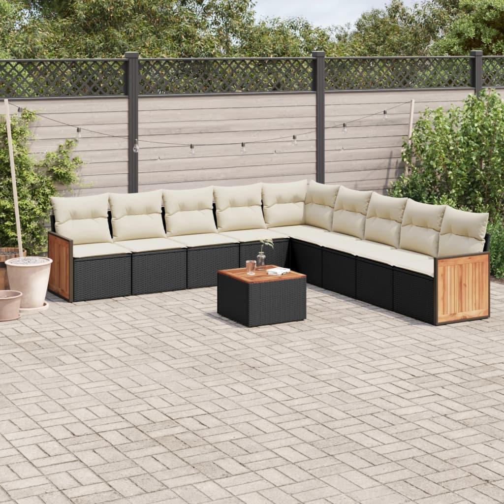 Sofasæt til haven 10 dele med hynder i polyrattan sort