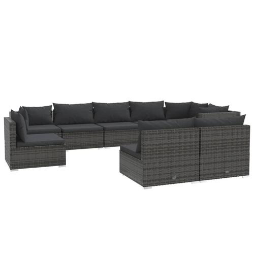 Loungesæt til haven 9 dele med hynder polyrattan grå
