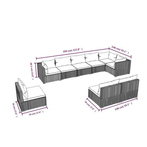 Loungesæt til haven 9 dele med hynder polyrattan grå