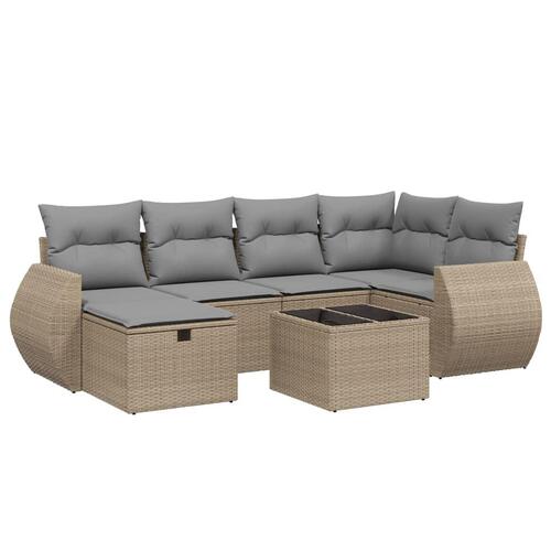 Havesofasæt 7 dele med hynder polyrattan beige