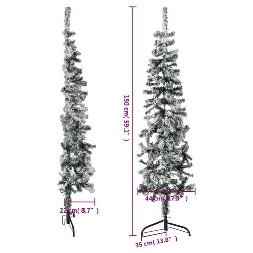 Kunstigt halvt juletræ med sne 150 cm smalt