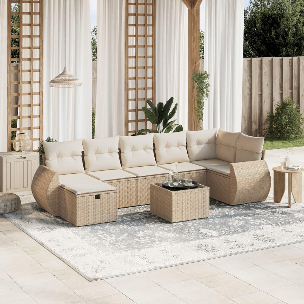Sofasæt til haven 8 dele med hynder polyrattan beige