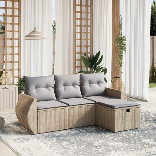 Sofasæt til haven 4 dele med hynder polyrattan beige