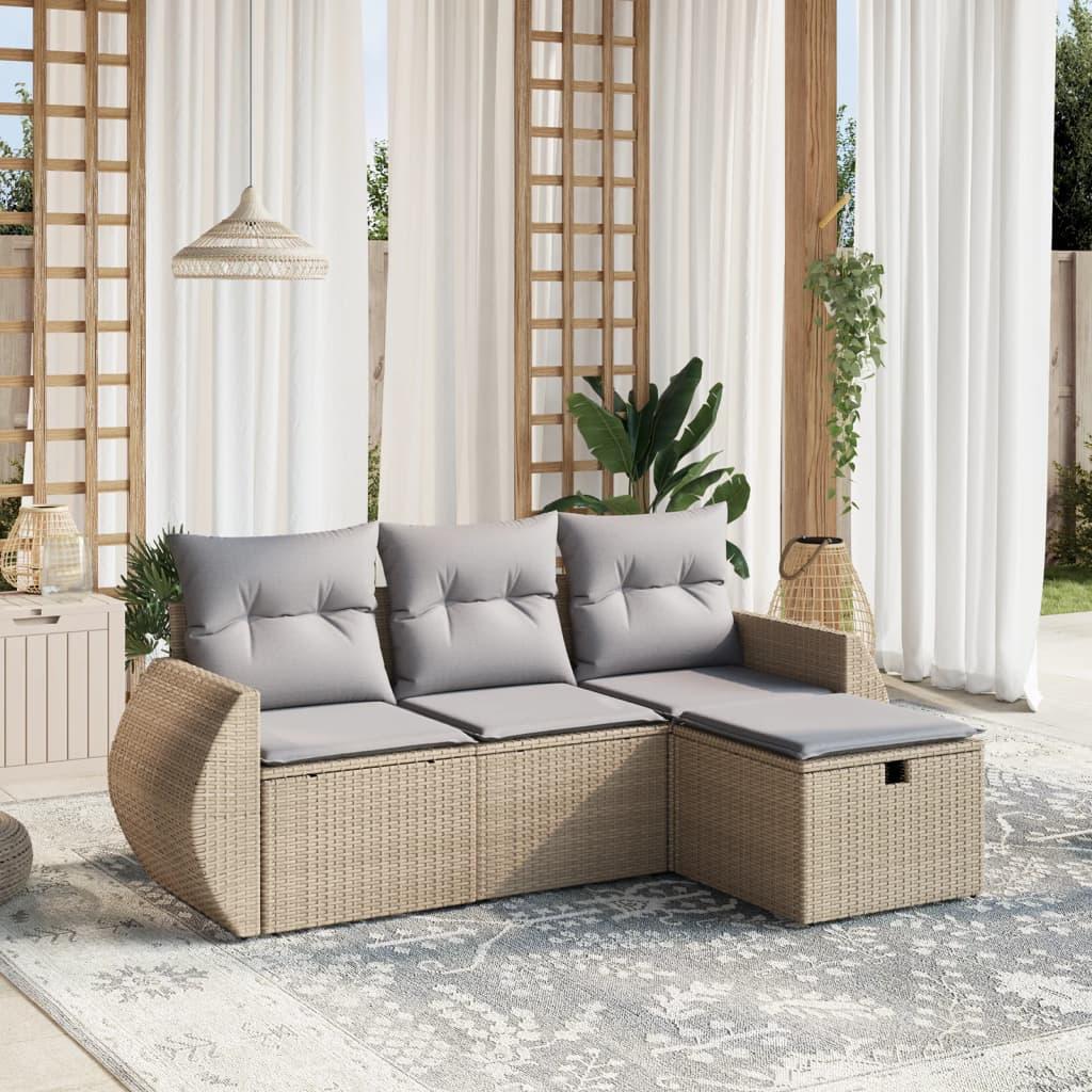 Sofasæt til haven 4 dele med hynder polyrattan beige