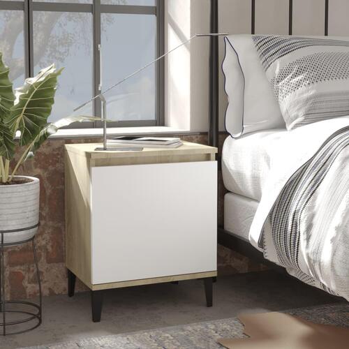 Sengeborde med metalben 40x30x50 cm sonoma-eg og hvid