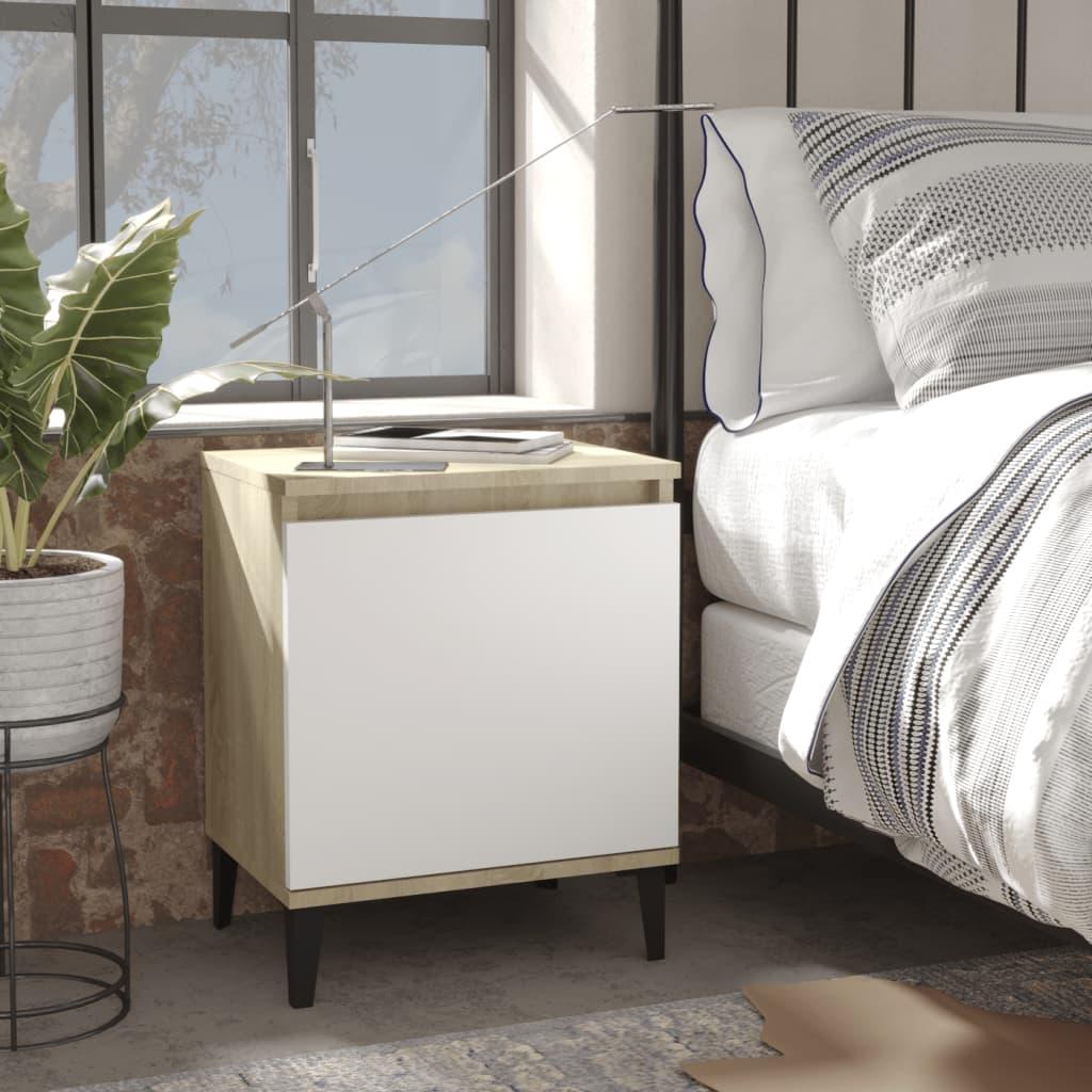 Sengeborde med metalben 40x30x50 cm sonoma-eg og hvid