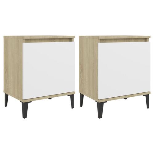 Sengeborde med metalben 40x30x50 cm sonoma-eg og hvid