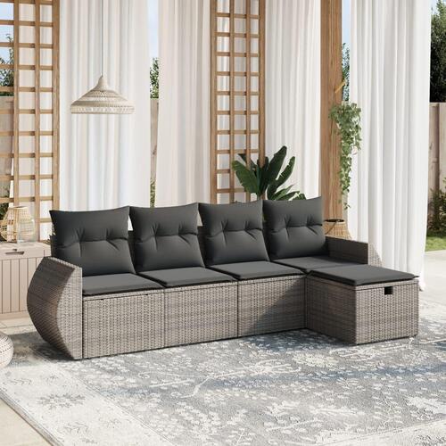 Sofasæt 5 dele med hynder polyrattan grå