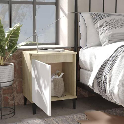 Sengeborde med metalben 40x30x50 cm sonoma-eg og hvid
