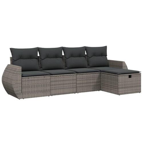 Sofasæt 5 dele med hynder polyrattan grå