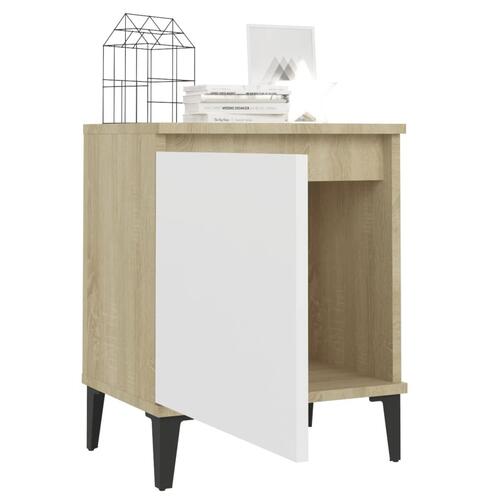 Sengeborde med metalben 40x30x50 cm sonoma-eg og hvid