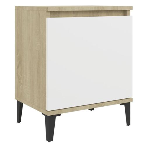 Sengeborde med metalben 40x30x50 cm sonoma-eg og hvid