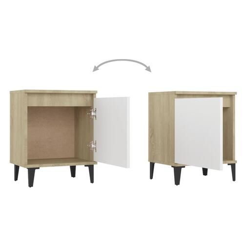 Sengeborde med metalben 40x30x50 cm sonoma-eg og hvid