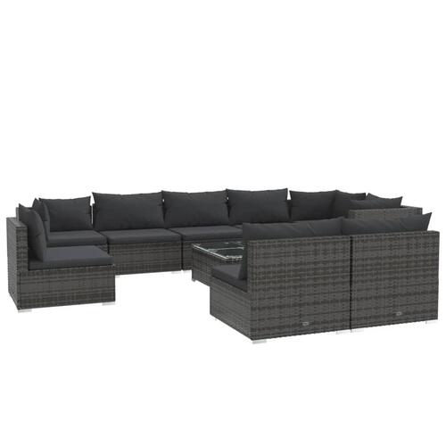Loungesæt til haven 10 dele med hynder polyrattan grå