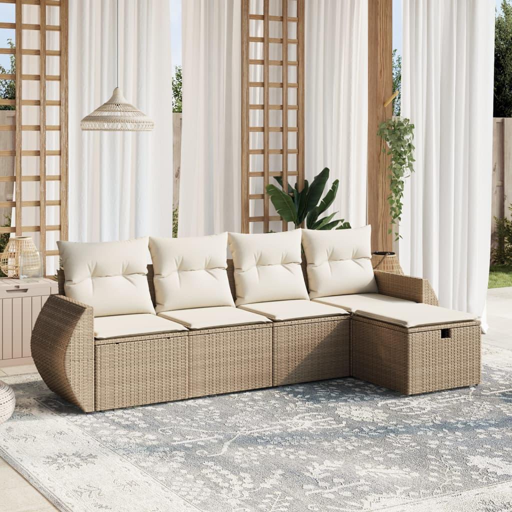 Sofasæt til haven 5 dele med hynder i polyrattan beige