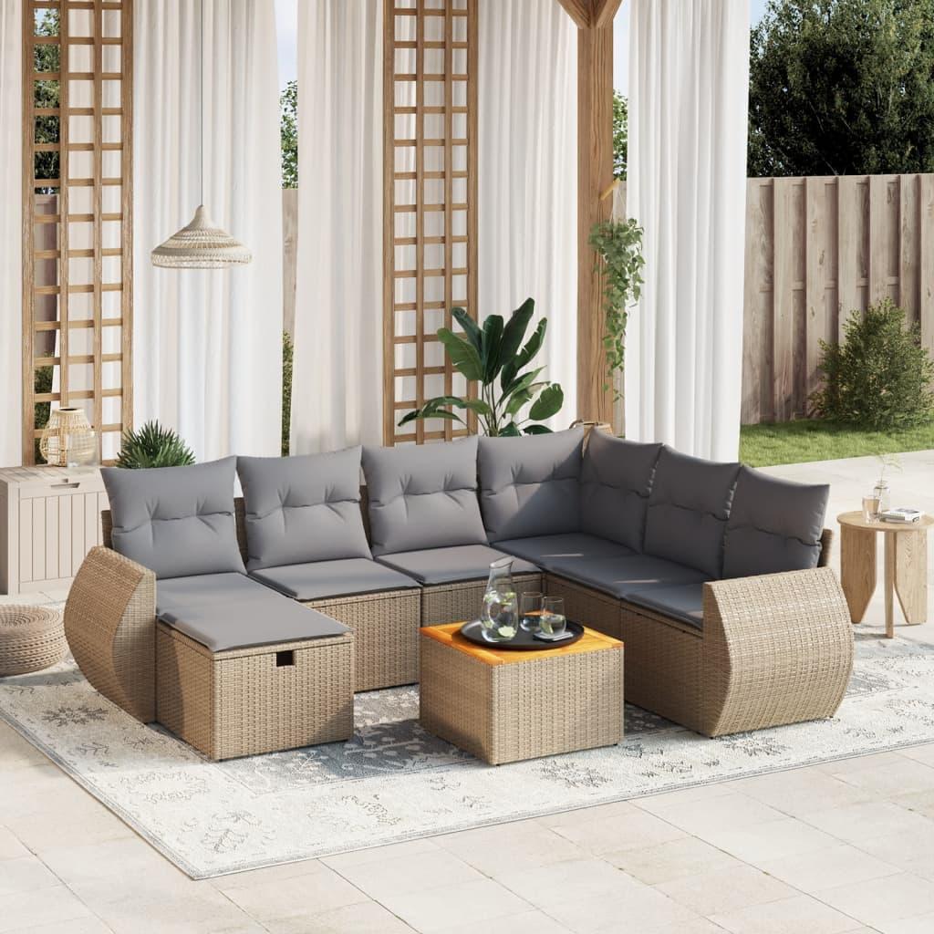Havesofasæt 8 dele med hynder polyrattan beige