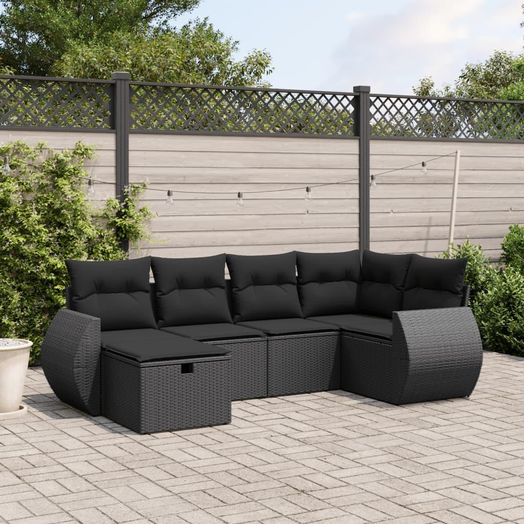 Sofasæt til haven 6 dele med hynder polyrattan sort