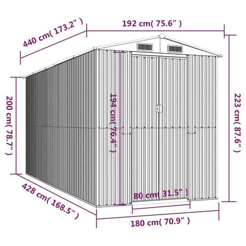 Haveskur 192x440x223 cm galvaniseret stål grøn