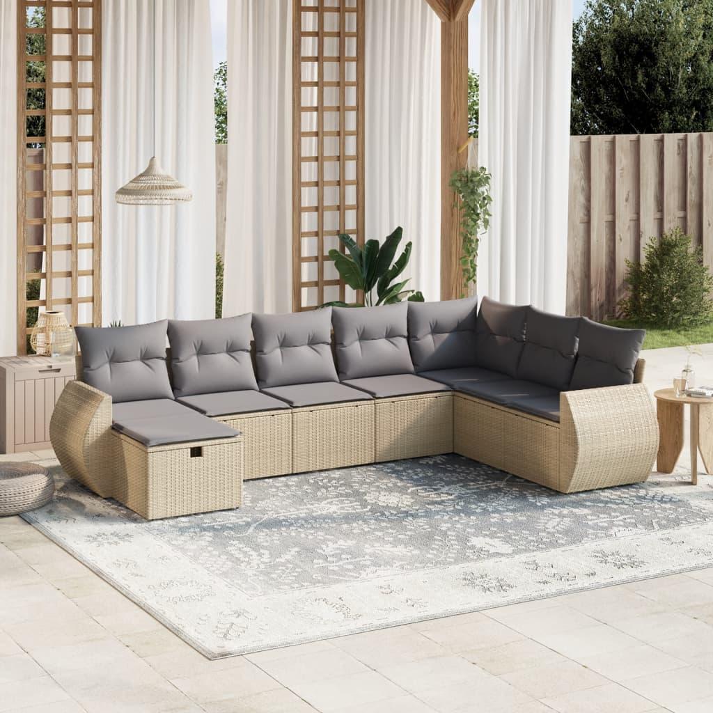 Havesofasæt 8 dele med hynder polyrattan beige