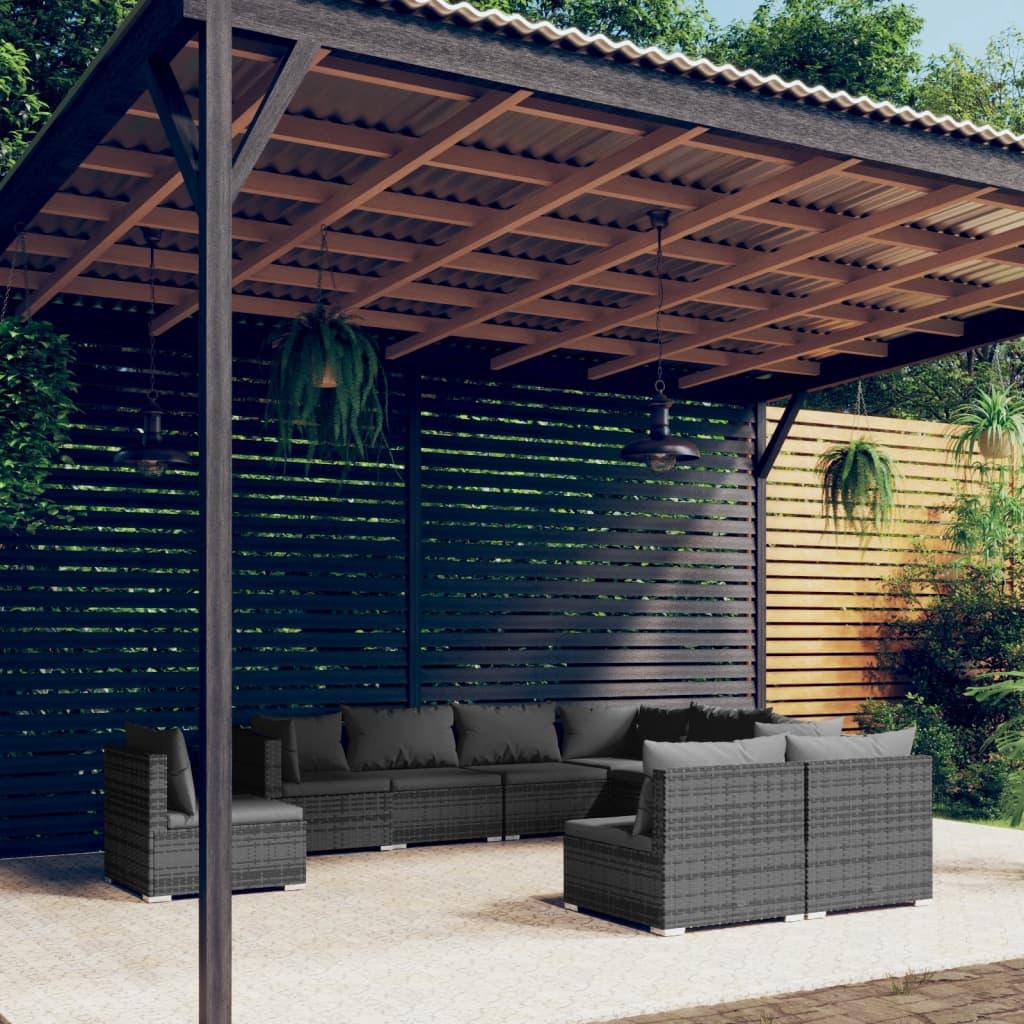 Loungesæt til haven 9 dele med hynder polyrattan grå