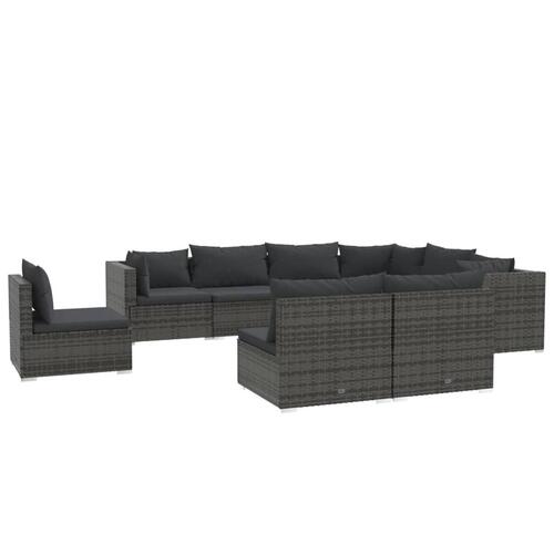 Loungesæt til haven 9 dele med hynder polyrattan grå