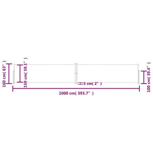 Sammenrullelig sidemarkise 160x1000 cm sort