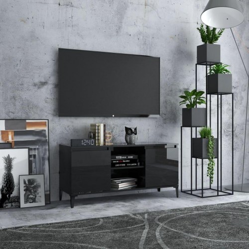 Tv-skab med metalben 103,5x35x50 cm sort højglans