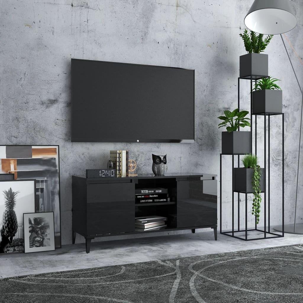 Tv-skab med metalben 103,5x35x50 cm sort højglans