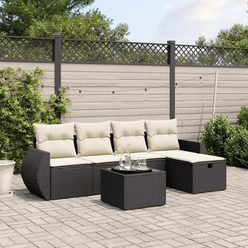 Sofasæt til haven 6 dele med hynder polyrattan sort