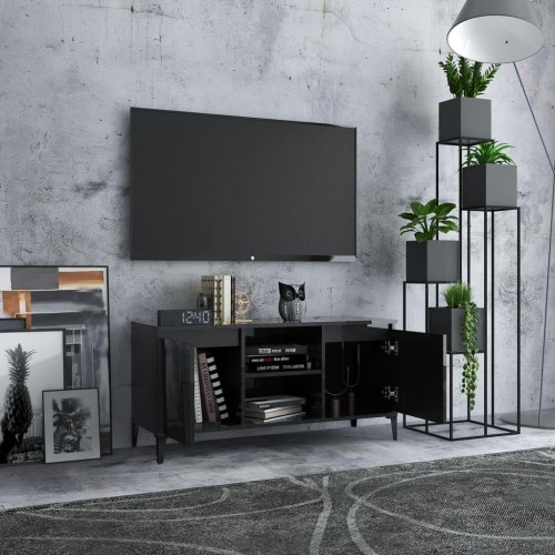 Tv-skab med metalben 103,5x35x50 cm sort højglans