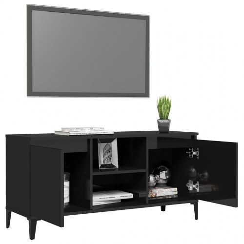 Tv-skab med metalben 103,5x35x50 cm sort højglans