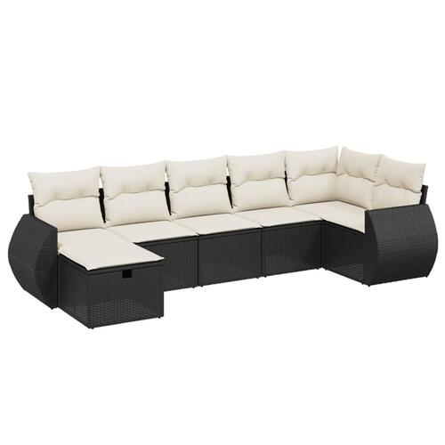 Sofasæt til haven 7 dele med hynder polyrattan sort