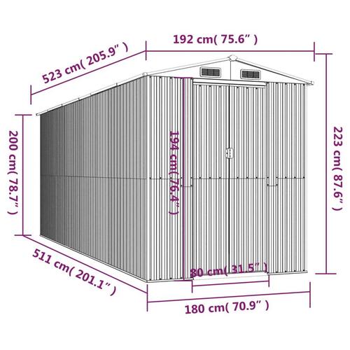 Haveskur 192x523x223 cm galvaniseret stål grøn