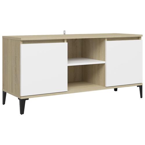 Tv-skab med metalben 103,5x35x50 cm hvid og sonoma-eg