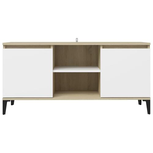 Tv-skab med metalben 103,5x35x50 cm hvid og sonoma-eg
