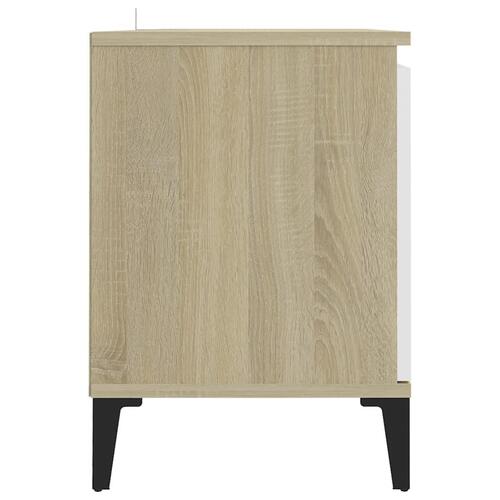 Tv-skab med metalben 103,5x35x50 cm hvid og sonoma-eg