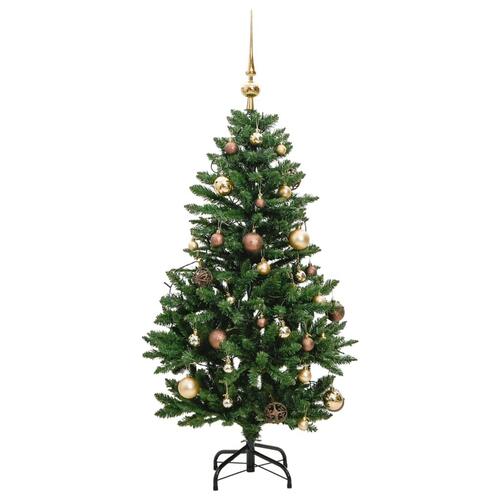 Kunstigt juletræ 150 LED'er og kuglesæt hængslet 120 cm