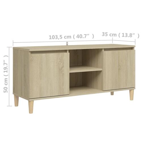 Tv-bord med massive træben 103,5x35x50 cm sonoma-eg